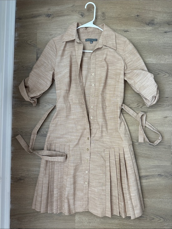 Tahari ASL Dresses & Skirts - Tahari ASL Beige Pleated Midi Shirt Dress